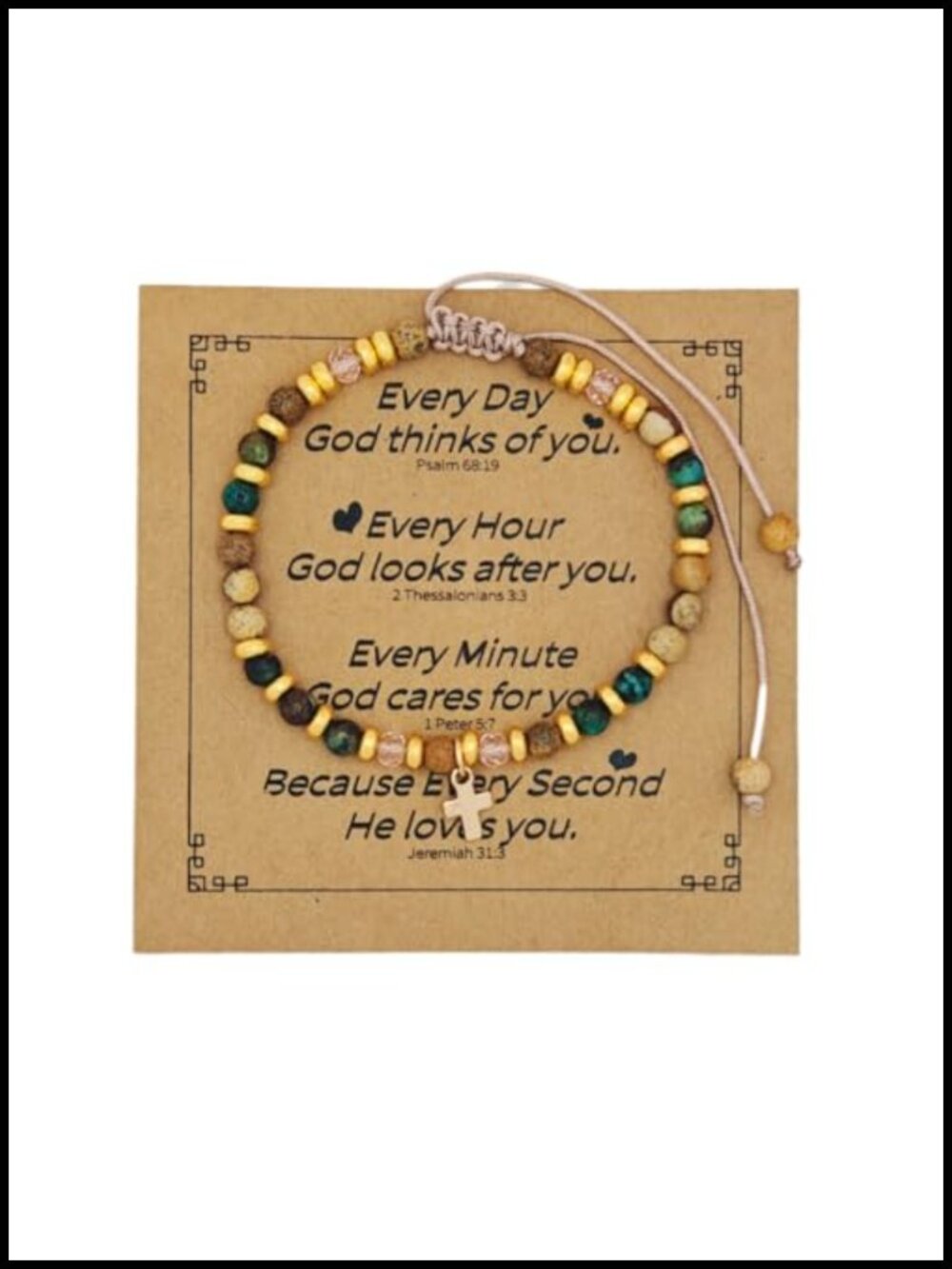 Dainty Beaded Cross Bracelet Adjustable Natural Stone Statement Faith Jewelry